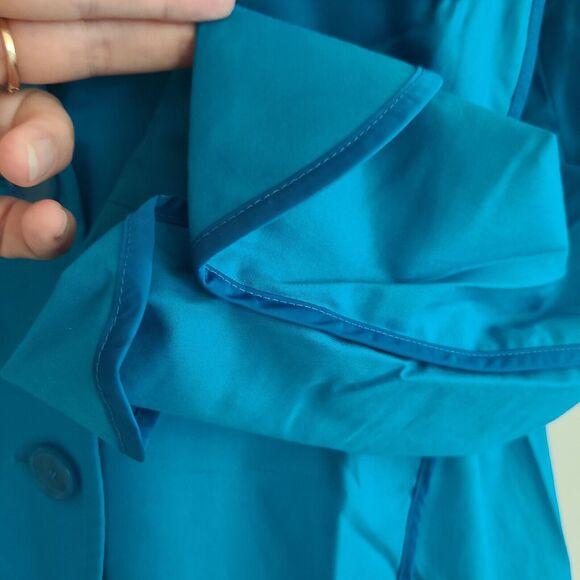 Akris Punto Jacket Women Blue Cotton 2 Buttons  Pocket 3/4 Sleeves US Sz 10 - Picture 5 of 10